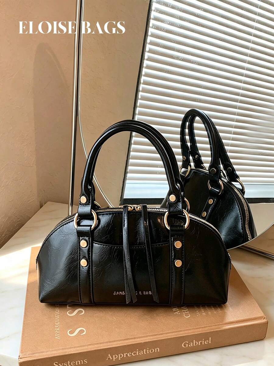 Vintage Shell Handbag, Luxury Rivet Metal Buckle, Fashion Commute Minimalist Women's Bag