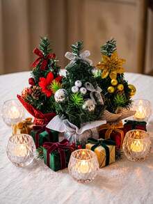 1pc Mini Desktop Christmas Tree, Artificial Small Pine Christmas Tree, Suitable For Christmas Decoration, Desktop Decor, Home Decor And Room Decor. Christmas Desktop Bedroom Home Indoor Decoration, Home Office Desk, Holiday Party Table Centerpiece - Multicolor - View 7
