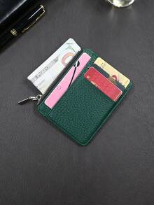 1pc PU Material Zipper Card Holder, Minimalist Business Style PU Card Case, Credit Card Wallet, Coin Purse - Dark Green - View 6