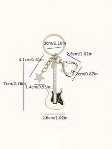 Enamel Electric Guitar Keychain With Star Charm, Heart‑Shaped Lobster Clasp Metal Key Ring, Music Instrument Themed Bag Pendant Gift For Music Lovers - Multicolor - View 3