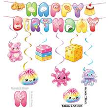21PC Cute Cartoon Food Theme Birthday Party Decoration Set, Including Birthday Flags With Dumpling And Bread Patterns, Jelly Bear And Starfish Hanging Ornaments With Rotating Fringes, And Party Ceiling Hanging Decorations - View 11