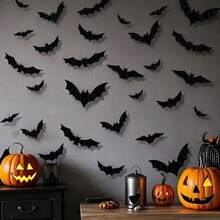36pcs 3D Realistic Paper Bats Wall Decor, Black Bat Stickers, Halloween Cos Party Home Background Decoration - Multicolor - View 4