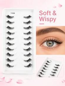10 Pairs Half Lashes Cat Eye Lashes Slant Fly Style Fake Lashes Naturally Curl, Slim, Soft, And Elongated At The End Of The Eye. Enlarged Double Eye Eyelash Grafting Can Be Reused. Daily Commuting Makeup Is Portable And Suitable For Various Occasions - View 7