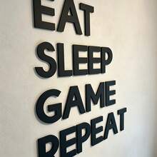 Custom 3D Letter Decor, Gamer Wall Art - Large "Eat Sleep Game Repeat" Wall Decoration - 3D Acrylic And Wood, Customizable Text, Black/White Color Options, Game Room Decor, Custom Handmade Acrylic Wood Corporate Logo Sign - Multicolor - View 4