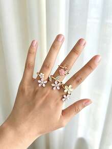 Floral Ring Set, Fresh & Chic European And American Style, Fashionable Street Style Vibe, Summer Dopamine Boost - Multicolor - View 1