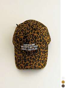Women's Soft Top Distressed Leopard Print Long Brim Baseball Cap, American Vintage Street Style Baseball Cap, Personalized Cool Versatile Summer Face-Slimming Sun Protection Hat - Multicolor - View 12