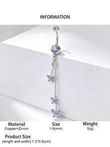 1pc Sexy Glamorous Chain Long Butterfly Cubic Zirconia Navel Ring, Women's Intimate Pierced Belly Button Jewelry - Butterfly - View 16