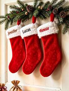 1/3/5 Pcs, Personalized Custom Embroidered Name Christmas Stocking, For Fireplace Hanging Home Decor, Family Gathering Xmas Party Gift, Christmas. - Multicolor - View 4