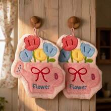 sanrou Cute Aesthetic Flower Hanging Hand Towel, Soft Absorbent Quick‑Dry Reusable Coral Velvet Decorative Hand Wipe, For Bathroom Kitchen Counter Wall Home Decor, Housewarming Gift - Multicolor - View 9