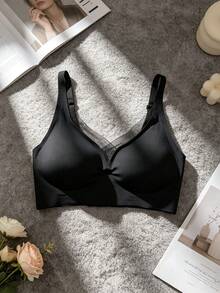 1pc Black Jelly Seamless Breathable Mesh Push-Up Anti-Sagging Wire-Free Backless Bra For Women - Black - View 6