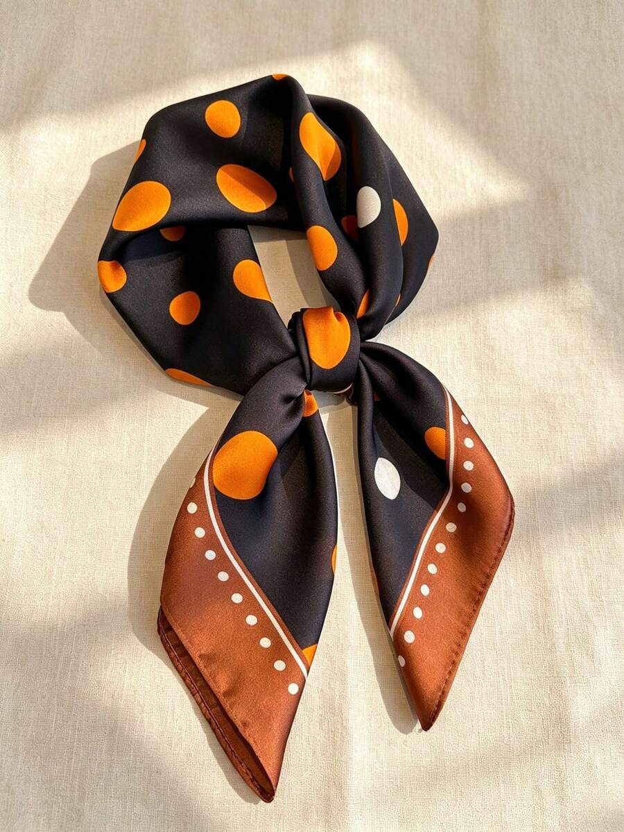 Spring/Summer New Contrast Color Trim Silk Scarf For Women, Luxury Style Decorative Small Silk Scarf, Multi-Use Accessory For Office Shirts, Bags And Hairbands - Multicolor - View 1