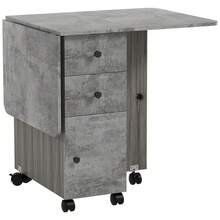 Multi-Storage Six-Person Drop Leaf Dining Table -  White On-Site - Grey + Engineered Wood - View 1
