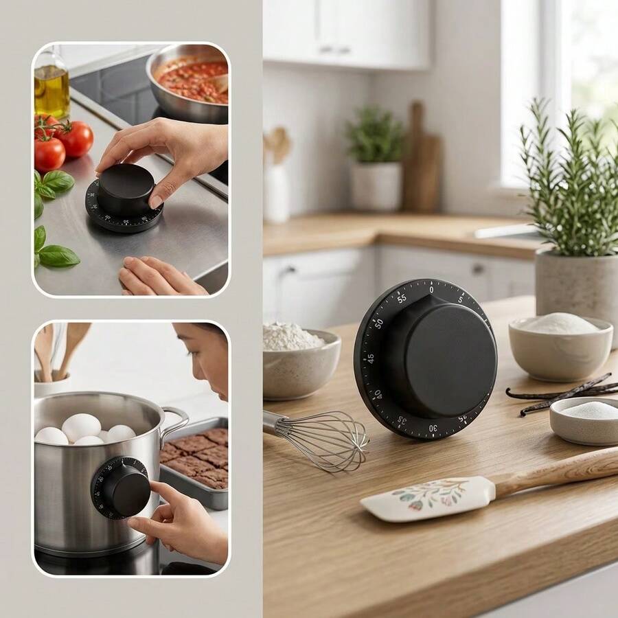 Magnetic Kitchen Timer, Stainless Steel Mechanical 60-Minute Countdown Timer With Loud Alarm, Easy-To-Rotate Dial Cooking Timer For Kitchen, Baking, Classroom, Study, Kids, Refrigerator Magnetic Timer - Multicolor - View 1
