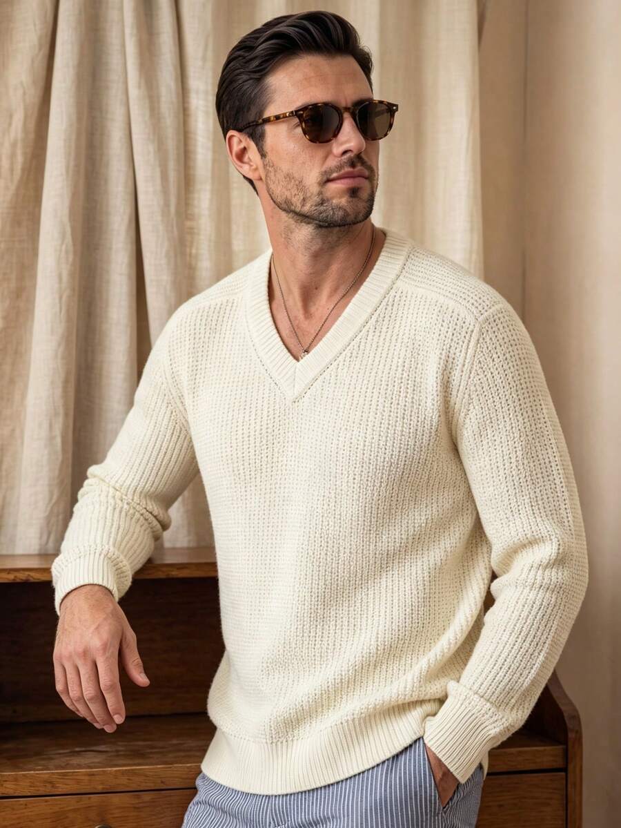 LOOKUN Autumn Winter Solid Color Low Neck Unisex Daily Commute Casual Home Pullover Round Neck Long Sleeve Base Layer Outerwear Short Knit Sweater Top - Apricot - View 1