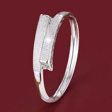 1pc Minimalist Geometric Crossover Design Cubic Bangle Bracelet With Cubic Zirconia For Women - Multicolor - View 1