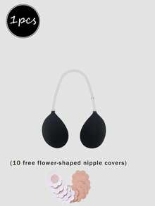 1pc Halter Bra With 10pcs Flower-Shaped Non-Woven Nipple Covers, Atmospheric Outfit Style, Matte Surface Material, Rounded Water Drop Contour, Equipped With Adjustable Transparent Straps, Enhancing Upper Body Lines - Multicolor - View 10