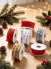 1pc Christmas Snowflake Ribbon, Christmas Gift Wrapping Ribbon, Multi-Color Christmas Decorative Ribbon, Suitable For Gift Wrapping, DIY Bow Making, Wreaths, Christmas Tree Decoration Accessories, Holiday Party Handmade Decoration Supplies - Multicolor - View 8