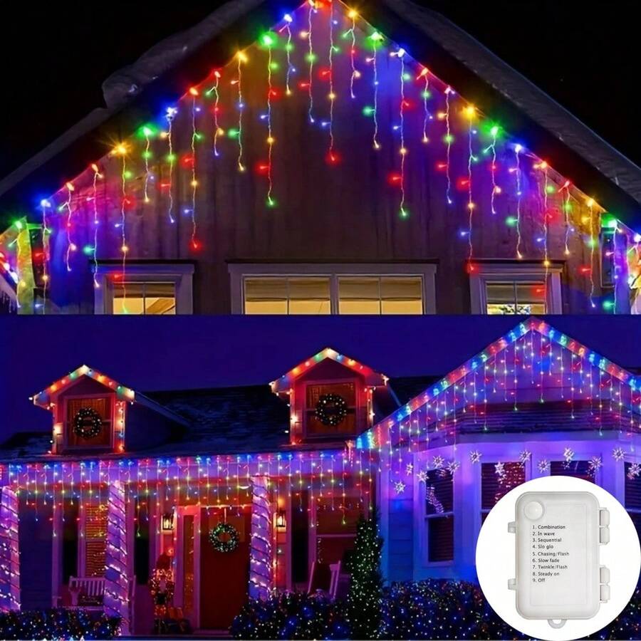 1pc 3/4/5/10m LED Icicle String Lights, 8 Lighting Modes, AA Battery Powered, Christmas Wreath Hanging Fairy Lights, Wedding Home Room Decor, Halloween Christmas Decoration