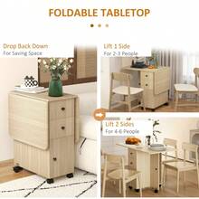 Multi-Storage Six-Person Drop Leaf Dining Table -  White On-Site - Natural Wood + Engineered Wood - View 5