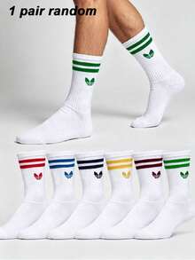 1/5/10 Pairs Unisex Striped & Solid Mid-Calf Socks, Sweat-Absorbent, Breathable, Odor-Resistant Sports Socks, Suitable For Daily Wear, Sports, Back To School Season, All Seasons, Random Colors - Multicolor - View 8