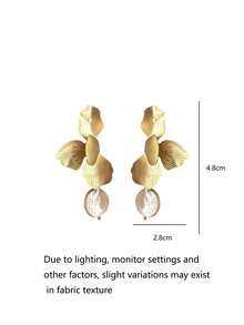 1pc Elegant Floral Pearl Retro Tassel Unique French Style High-End Design Versatile Earrings - Gold - View 5