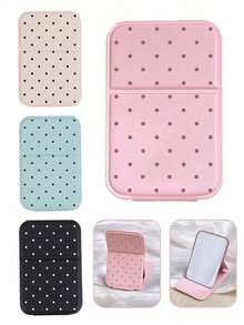 1/2pcs Polka Dot Mini Foldable Makeup Mirror With Stand, Rectangular Portable Desktop Makeup Mirror, Minimalist Style, Pink/Green/White/Black, Suitable For Travel And Daily Use, Back To School Essential, Ideal Gift For Friends, Family And Teachers - Multicolor - View 2