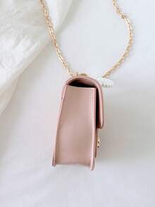 1pc Girls Solid Color PU Magnetic Closure Fashion Pearl Handbag Small Square Bag Chain Crossbody Bag Suitable For All Seasons Daily Use - A - View 8