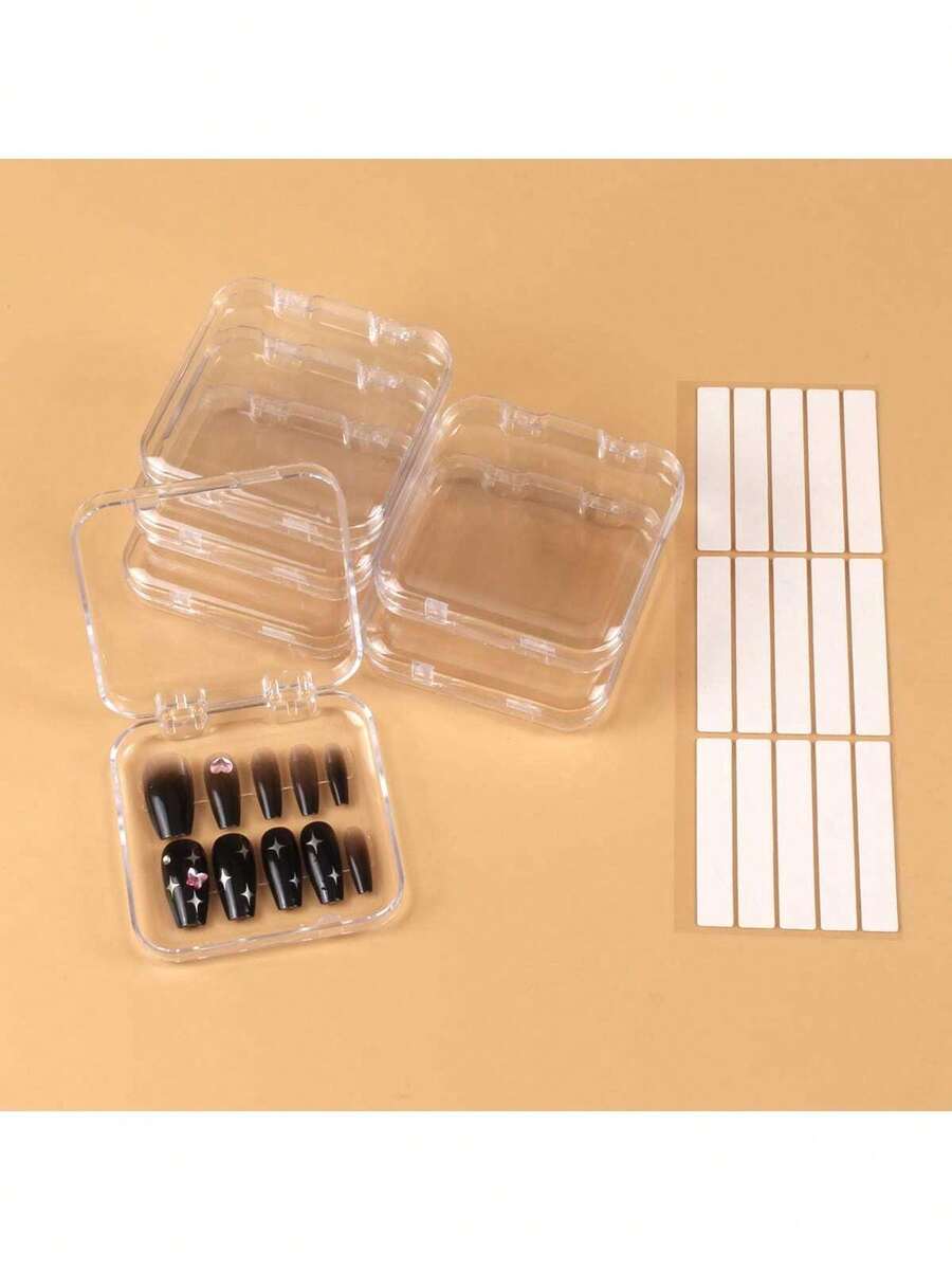 3/2/1pc Wearable Nail Storage Box, Includes 10pcs Double-Sided Adhesive, Artificial Nail Display Storage Box, Nail Organizer Box, Transparent Nail Packaging Box, Suitable For Nails, Adhesive Stickers Can Be Purchased Separately - Clear - View 1
