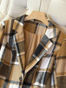 Autumn/Winter Casual Plaid Short Wool Blazer - Brown - View 3