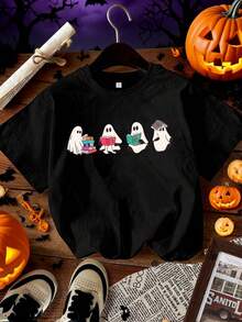 Happy Halloween T-Shirt - Acotar T-Shirt mit niedlichem Geister-Design, lässiges, lockeres Kurzarm-T-Shirt für Familie und Freunde - Weiss - Übersicht 6