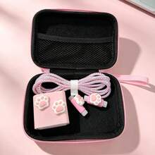6pcs Cute Cat Paw Charger Data Cable Protection Set With Cartoon Print EVA Hard Shell Storage Bag, Laser Spiral Data Cable Anti-Break Protection Rope, Creative Girly Style Charging Head Protective Case, Portable Digital Accessories Storage Box, Compatible With Apple 18/20W Fast Charging Protection Storage, Shockproof And Anti-Drop, Highly Attractive Data Cable Protection Combination For Gift And Personal Use - Multicolor - View 9