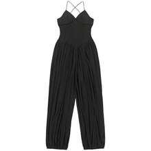 Women's Solid Color Spaghetti Strap V-Neck Backless Sheer Mesh Long Jumpsuit, Suitable For Party And Beach Vacation - Black - View 3