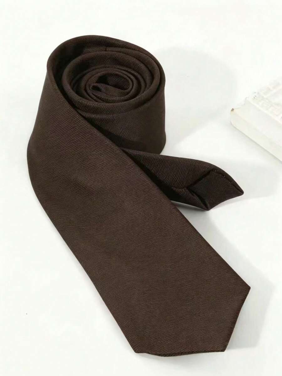 1PC Men's Solid Color Brown Horizontal Stripe Lightweight Tie Suitable For Business Banquet Daily Matching - Brown - View 1