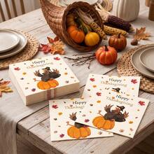 20/40/60pcs Thanksgiving Disposable Paper Napkins, 2-Ply Cartoon Turkey Pumpkin Maple Leaf Print Party Napkins, Suitable For Friendsgiving Party, Autumn Harvest Celebration, Baby Shower, Bridal Shower, 6.5*6.5 Inches - Multicolor - View 6
