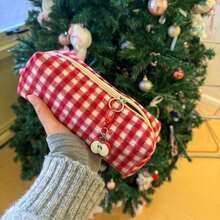 1pc New Plaid Pencil Case, Portable Storage, Japanese Minimalist Style, Large Capacity Student Pencil Pouch, Back To School Essential, Classic Plaid Design, Vintage And Timeless, Thick Waterproof And Wear-Resistant Fabric, Lightweight And Space-Saving,Back To School - A - View 4