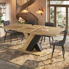Dining Table Telescopic Table ,  Kitchen Table, Extendable To 119-158.5cm With Aid Of Internal Insert Panels, Kitchen And Living Room, Wood-Colored Dining Table With X-Shaped - 1 - View 2