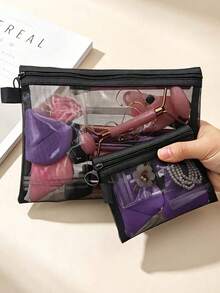 1pc Transparent Mesh Cosmetic Storage Bag, Can Store Lipstick, Brushes, Skincare, Phone, Coins, Small Items, Suitable For Home, Gift, Vacation, Holiday, Halloween, Christmas And Other Multi-Functional Uses.,Back To School - View 2