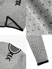Korean Style Polka Dot Lace Bow Sweater Women Autumn/Winter Lazy Design Versatile Casual Top - Grey - View 8