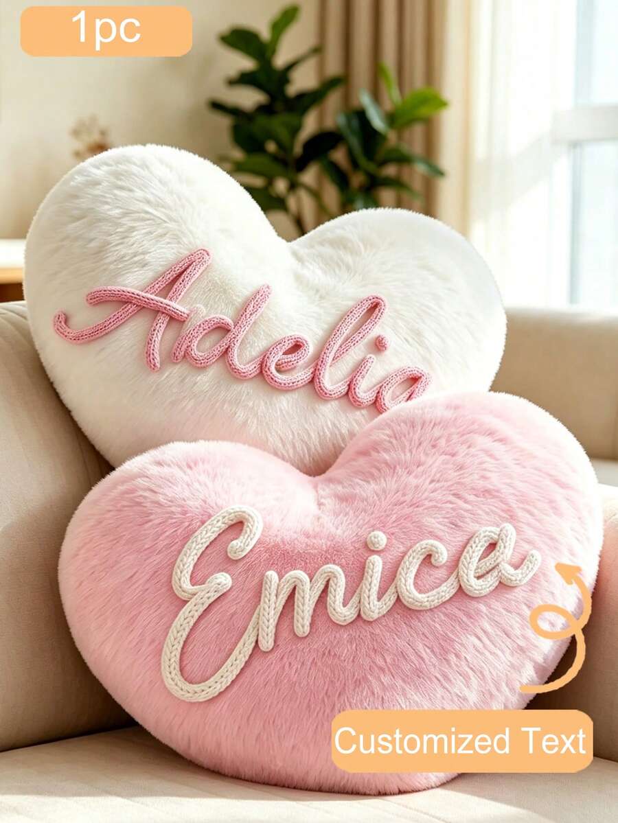 CFUNIQ Personalized Heart-Shaped Throw Pillows With Custom Name Designs, Plush Cushion For Bedroom Home Decor, Wedding Birthday Party Room Decorations