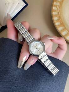 1pc Silver Octagonal Women'S Quartz Watch With Mixed Markers And White Dial Simple And Compact Suitable For Everyday Wear. - Silver - View 3
