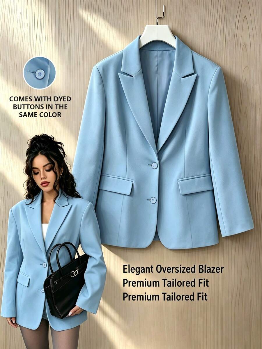 Women's Fashion Light Blue Woven Fabric Blazer, Long Sleeve Regular Fit Jacket, Regular Length, Creating A Fashion-Forward Style - Blue - View 1