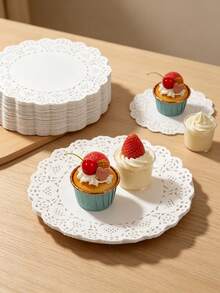 50/100/200pcs Round Lace Doilies, Lace Cupcake Liners, Used For Fried Foods, Desserts, Cookies, Party, Wedding, Table Decoration, Cookie And Cake Liners - Multicolor - View 3