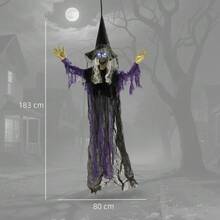 183 Cm Life-Size Halloween Witch Hanging Decoration, With Glowing LED Eyes, Spooky Halloween Decor, Indoor Party Accessory, Battery-Powered. - View 9