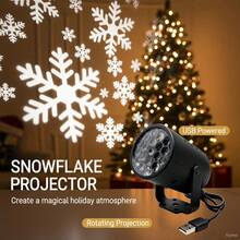 1pc Christmas Snowflake LED Projector Light, USB Powered Holiday Atmosphere Dynamic Rotating Pattern Stage Light, USB Plug & Play, Suitable For Christmas, Halloween, Birthday Party - No Battery Required, Plastic Lampshade - Snowflake Pattern - View 11