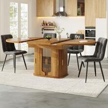 Extendable Dining Table, Dining Room Table, Kitchen Table, Round Dining Table, Extends To Oval, 118-158, Seats Up To 6 People, Three-Tier Storage, Walnut - Walnut + MDF - View 7