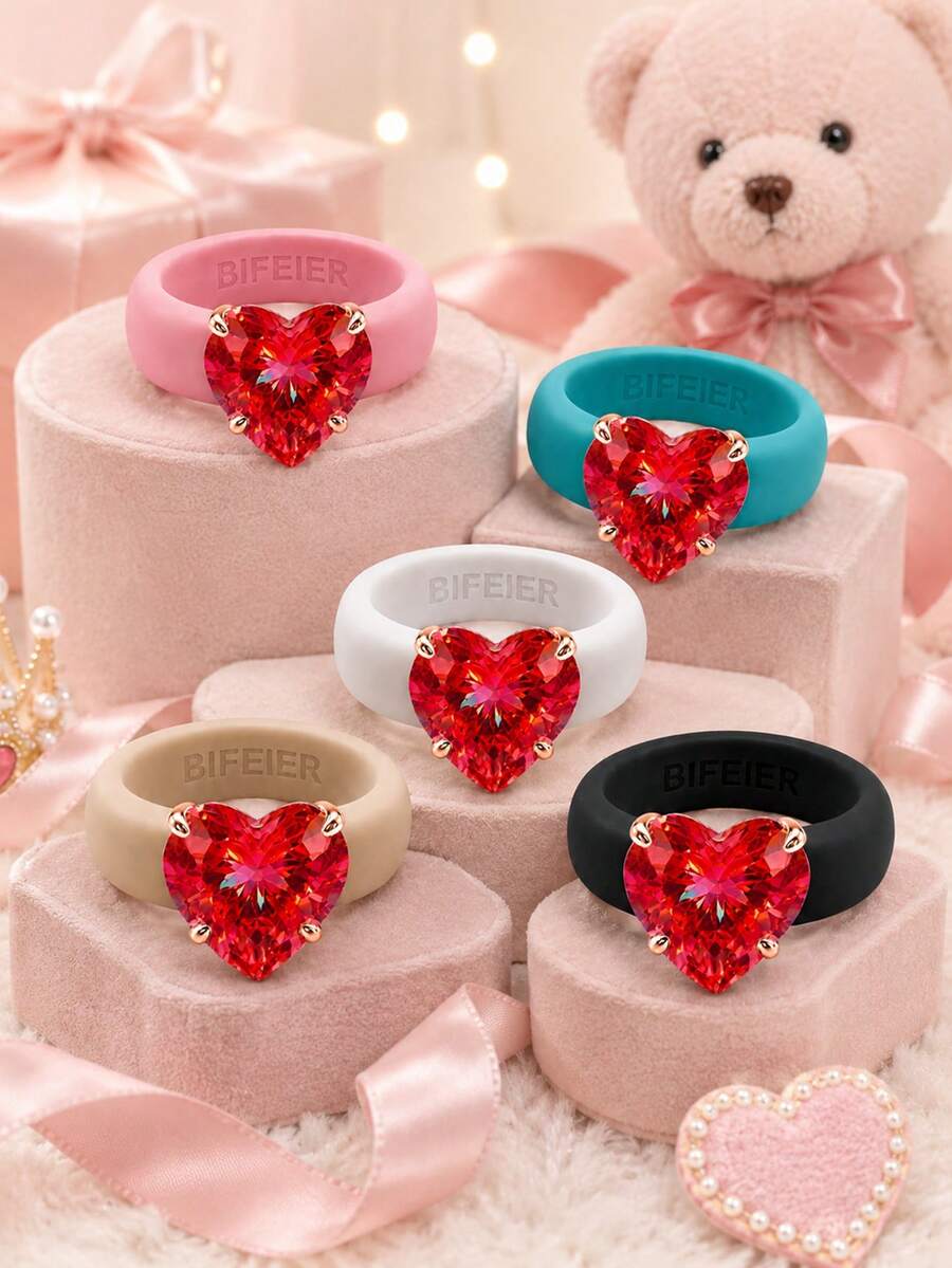 BIFEIER 1pc Fashion Hypoallergenic Children's Silicone Ring, Red Heart ...