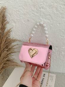 1pc Children's Pearl Handbag PU Leather Lightweight Twist Lock Girls Handbag Heart-Shaped Fashion Cute Shoulder Bag Suitable For All Seasons Daily Use - A - View 7