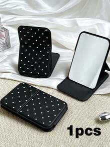 1/2pcs Polka Dot Mini Foldable Makeup Mirror With Stand, Rectangular Portable Desktop Makeup Mirror, Minimalist Style, Pink/Green/White/Black, Suitable For Travel And Daily Use, Back To School Essential, Ideal Gift For Friends, Family And Teachers - Multicolor - View 11