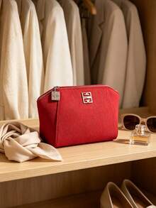 Givenchy Parfums Red Cosmetic Bag With Metal 4G Logo Portable Travel Zipper Makeup Storage Pouch Multi‑Functional Toiletry Organizer Elegant Women Holiday Gift - Rose Red - View 2