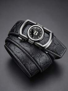 Men's Zinc Alloy Letter Automatic Buckle Belt, Men's Elegant Business Belt, Minimalist Multifunctional Belt For Daily And Formal Clothing. - Multicolor - View 3